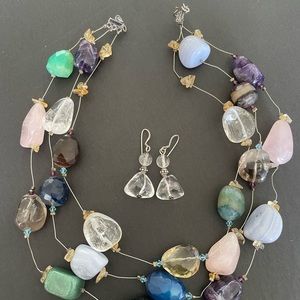 Vintage Multi-Quartz Necklace - Amethyst, Rose Quartz, Aventurine, Citrine